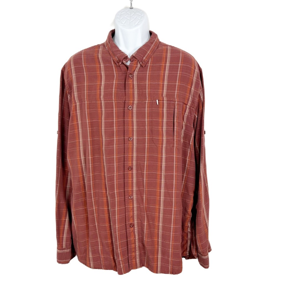 The North Face Button Down Shirt Men Extra Large Brown Plaid Long Sleeve Outdoor